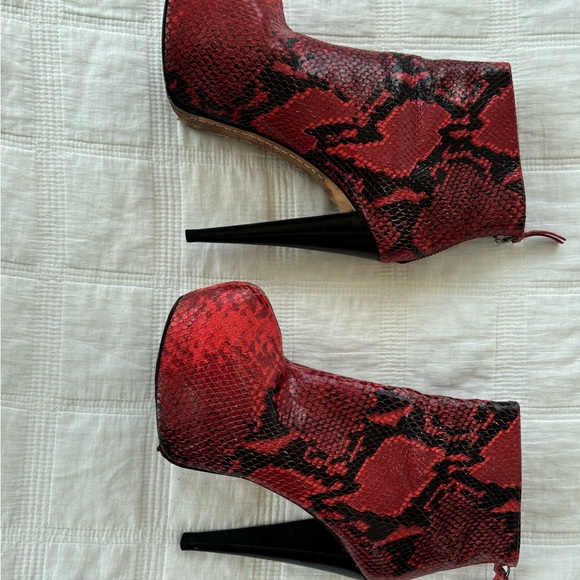 Red Snake Print High Heel Ankle Boots - Picture 9 of 10